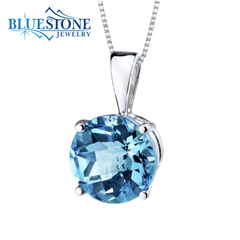 14KWG Round Cut Swiss Blue Topaz Pendant - 2.5ct