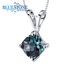 14KWG Cushion Cut Created Alexandrite Pendant - 1.00ct