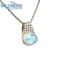 Small Sterling Silver Blue Topaz Armadillo Pendant - 22" Petite Chain