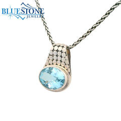 Small Sterling Silver Blue Topaz Armadillo Pendant - 22" Petite Chain