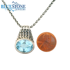 Small Sterling Silver Blue Topaz Armadillo Pendant - 22" Petite Chain