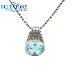 Small Sterling Silver Blue Topaz Armadillo Pendant - 22" Petite Chain