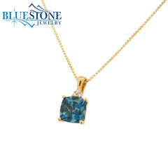 14KYG London Blue Topaz Pendant w/ 3 Diamonds