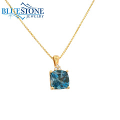 14KYG London Blue Topaz Pendant w/ 3 Diamonds