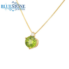 14KYG Peridot Pendant w/ One Diamond