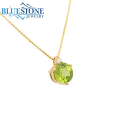 14KYG Peridot Pendant w/ One Diamond