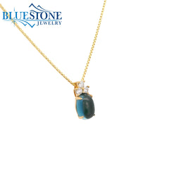 14KYG Cabochon London Blue Topaz Pendant w/ 3 Diamonds