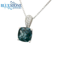 14KWG London Blue Topaz Pendant w/ Pave Diamond Bail