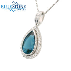 14KWG London Blue Topaz Pendant w/ 25 Diamonds