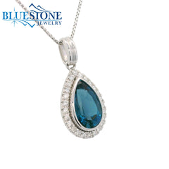 14KWG London Blue Topaz Pendant w/ 25 Diamonds