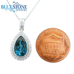 14KWG London Blue Topaz Pendant w/ 25 Diamonds