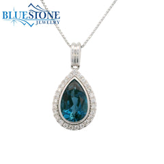 14KWG London Blue Topaz Pendant w/ 25 Diamonds
