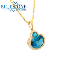 14 Karat Yellow Gold Pendant w/ London Blue Topaz Gemstones and Diamond*Bluestone Collection*