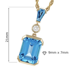 14K Yellow Gold Pendant with Blue Topaz and Diamond