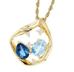 14K Yellow Gold Pendant with Blue Topaz gemstones and Diamonds