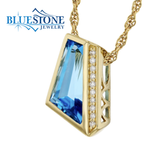 14KYG Trapezoid Swiss Blue Topaz Pendant w/ Diamonds - 2.46 tcw