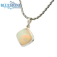 Small Silver Pendant w/ Ethiopian Opal - 17" Petite