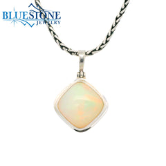 Small Silver Pendant w/ Ethiopian Opal - 17" Petite