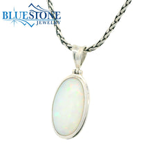 Small Silver Pendant w/ Oval Ethiopian Opal - 17" Petite