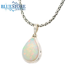 Small Silver Pendant w/ Teardrop Ethiopian Opal - 24" Petite