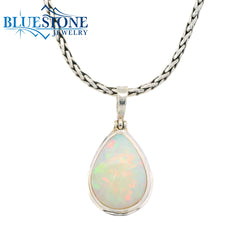 Small Silver Pendant w/ Teardrop Ethiopian Opal - 24" Petite