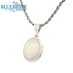 Medium Silver Pendant w/ Ethiopian Opal - 22" Petite