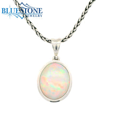Medium Silver Pendant w/ Ethiopian Opal - 22" Petite