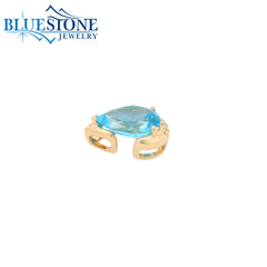 14KYG Pendant w/ One East/West Pear Cut Blue Topaz & Diamonds