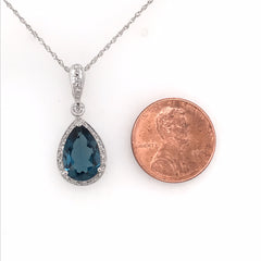 14 Karat White Gold London Blue Topaz and Diamond Necklace