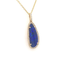 14K Yellow Gold Necklace w/ Opal & Diamonds