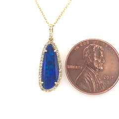 14K Yellow Gold Necklace w/ Opal & Diamonds