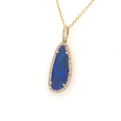 14K Yellow Gold Necklace w/ Opal & Diamonds