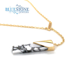 18KY Gold Plated Necklace w/ Howlite & CZ Gemstones - 20"