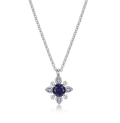 Sterling Silver Necklace with LAB-Sapphires & LAB-Diamonds - 20"