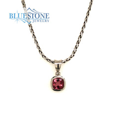 Sterling Silver Square Cushion Cut Pink Tourmaline Pendant. Pendant Me