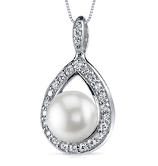 Sterling Silver Pearl and CZ Pendant with 20 Inch Chain