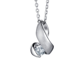 Sterling Silver Rhodium Plated Pendant with One 4mm Round Cubic Zirconia