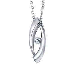 Sterling Silver Rhodium Plated Pendant with One 3mm Round Cubic Zircon