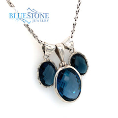 Three Sterling Silver Pendants with One 5/8" x 6/8" Oval Cut London Bl