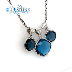 Three London Blue Topaz Pendants Round and Square Cut on 18 inch Chain