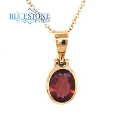 18 Karat Yellow Gold Necklace with One 7mm x 9mm Oval Pink Tourmaline