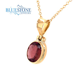 18 Karat Yellow Gold Necklace with One 7mm x 9mm Oval Pink Tourmaline