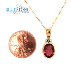 18 Karat Yellow Gold Necklace with One 7mm x 9mm Oval Pink Tourmaline