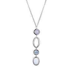 Silver Necklace with Opal, Topaz & Blue Lace Agate - 32 Inches
