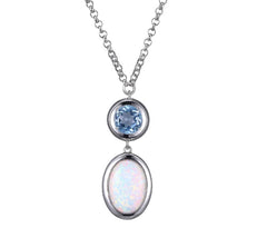 Silver Necklace with Opal & Blue Topaz- 20 Inches