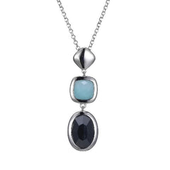 Silver Necklace with Hematite and Amazonite - 20 Inches