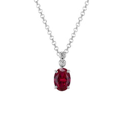 Silver Necklace with Ruby and Diamond - 20 Inches
