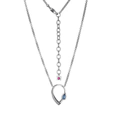 Silver Necklace with London Blue Topaz, CZs and Ruby- 18 Inches