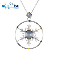 Silver & Gold Snowflake Necklace with White Topaz- 18 Inches