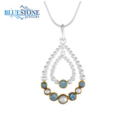 Silver and Gold Pendant with Topaz and Pearls- 18"